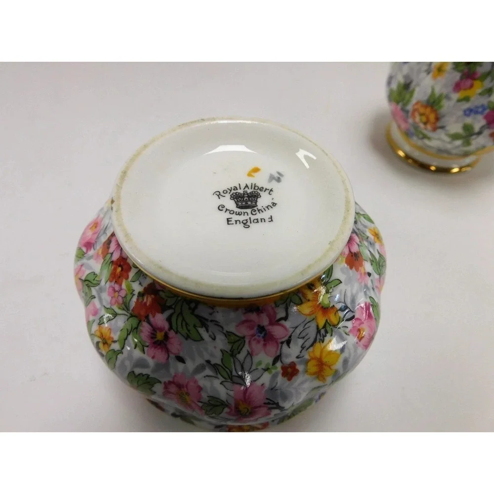 Royal Albert Crown China Petit Point Floral Chintz Creamer and Sugar Bowl DW711